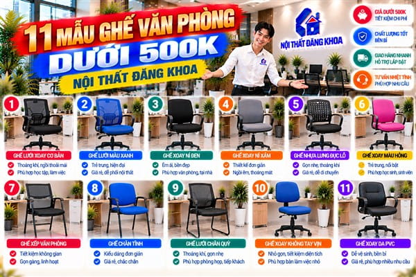 Ảnh: Ghế văn phòng dưới 500k phù hợp với học sinh, sinh viên và người làm việc tại nhà