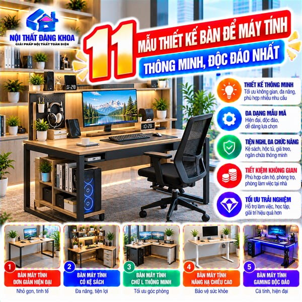 11 MẪU THIẾT KẾ BÀN ĐỂ MÁY TÍNH THÔNG MINH, ĐỘC ĐÁO NHẤT