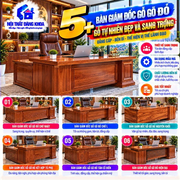 5+ Bàn Giám Đốc Gỗ Gõ Đỏ – Gỗ Tự Nhiên Đẹp Và Sang Trọng: Lựa Chọn Tuyệt Vời Cho Phòng Lãnh Đạo.