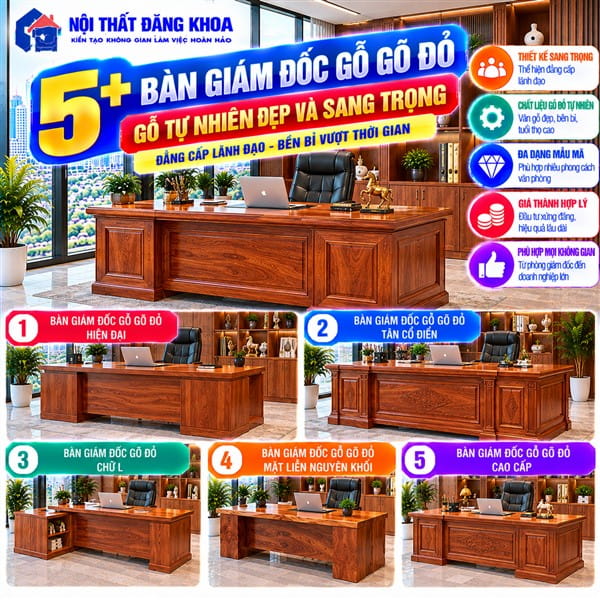 Kiểm tra màu sắc và đường vân của bàn giám đốc gỗ gõ đỏ