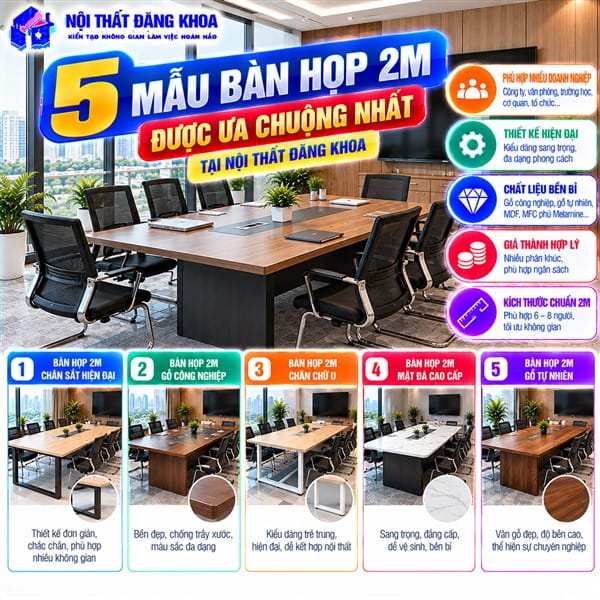 Bàn họp dài 2m tạo không gian trao đổi công việc thuận tiện