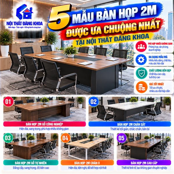 Bàn họp 2m đáp ứng nhu cầu hội họp từ 6 đến 8 người