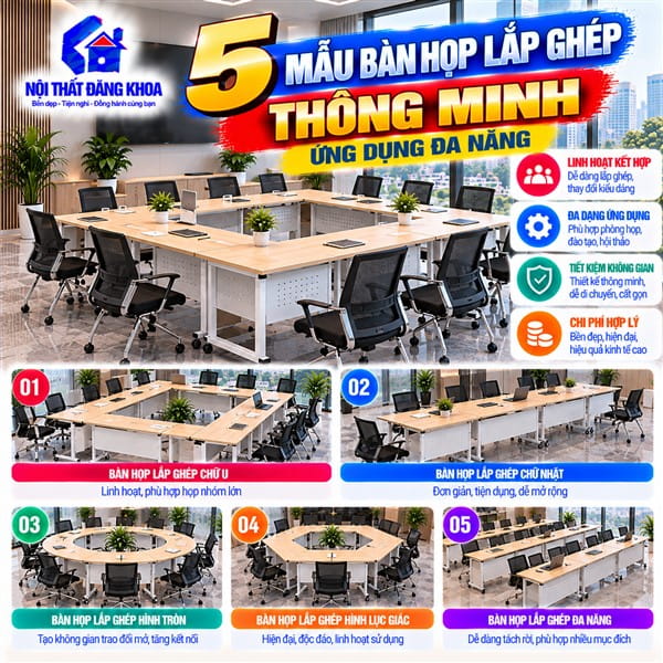 Lựa chọn kích thước bàn họp lắp ghép phù hợp với diện tích phòng