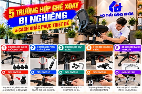 Ảnh: 5 Trường Hợp Ghế Xoay Bị Nghiêng & Cách Khắc Phục Triệt Để