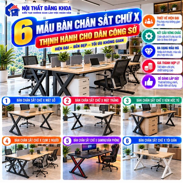 Bàn chân sắt chữ X phù hợp với nhiều không gian nội thất khác nhau