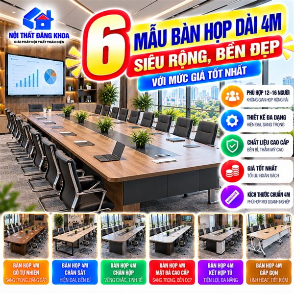 6 Mẫu Bàn Họp Dài 4m Siêu Rộng, Bền Đẹp Với Mức Giá Tốt Nhất