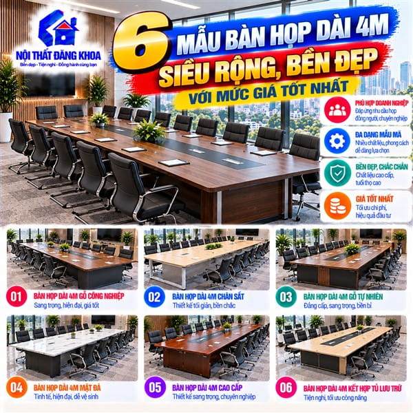 Bàn họp 4m mang đến không gian hội họp chuyên nghiệp và sang trọng