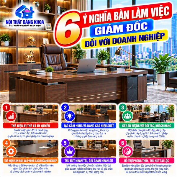 6 Ý NGHĨA BÀN LÀM VIỆC GIÁM ĐỐC ĐỐI VỚI DOANH NGHIỆP: KHẲNG ĐỊNH VAI TRÒ LÃNH ĐẠO VÀ GIÁ TRỊ THƯƠNG HIỆU.