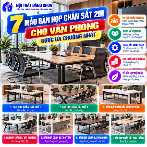 Khung chân sắt giúp bàn họp có kết cấu ổn định khi sử dụng