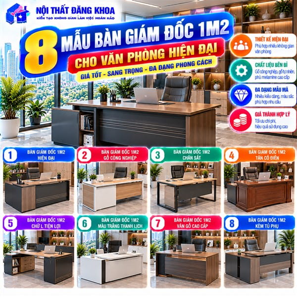 Bàn giám đốc 1m2 đáp ứng nhu cầu làm việc cơ bản của người quản lý