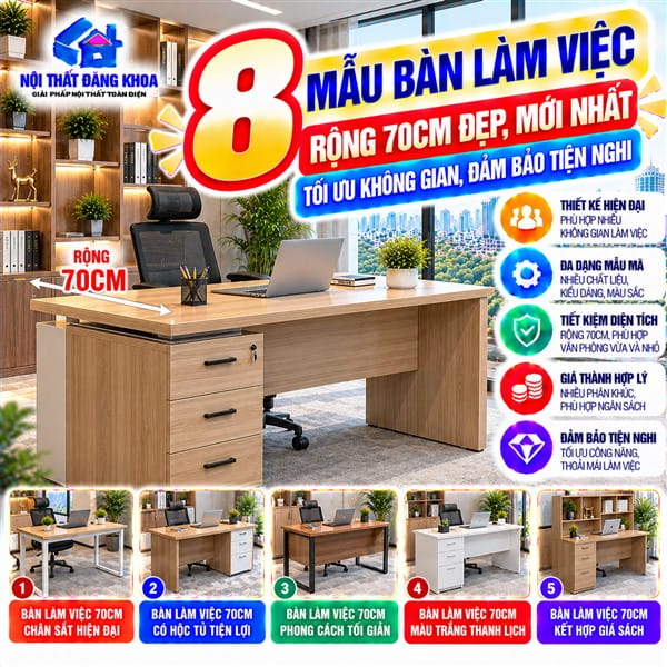 8 Mẫu Bàn Làm Việc Rộng 70cm Đẹp, Mới Nhất: Tối Ưu Không Gian, Đảm Bảo Tiện Nghi.