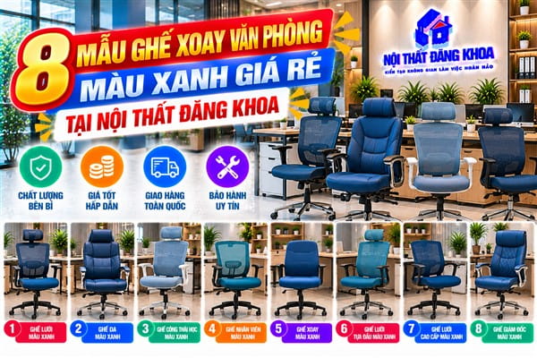Ảnh: Ghế xoay màu xanh dương phù hợp với nhiều phong cách nội thất văn phòng