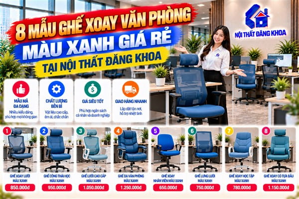 Ảnh: Ghế xoay văn phòng màu xanh giúp tạo điểm nhấn nổi bật cho không gian làm việc