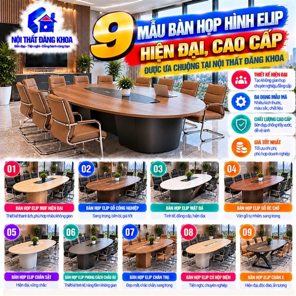 Bàn họp hình elip giúp tạo không gian trao đổi cởi mở giữa các thành viên
