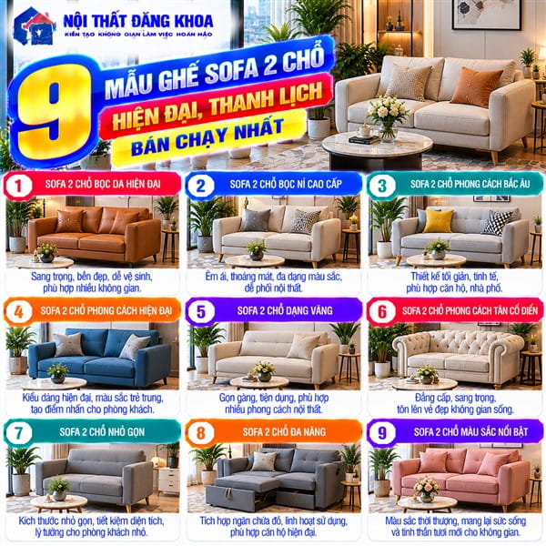 Ghế sofa 2 chỗ dáng thẳng dễ bố trí tại nhiều vị trí trong nhà