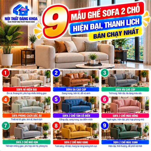 9 MẪU GHẾ SOFA 2 CHỖ HIỆN ĐẠI, THANH LỊCH, BÁN CHẠY NHẤT: GỢI Ý THIẾT KẾ & CÁCH CHỌN CHO PHÒNG KHÁCH HOÀN HẢO.