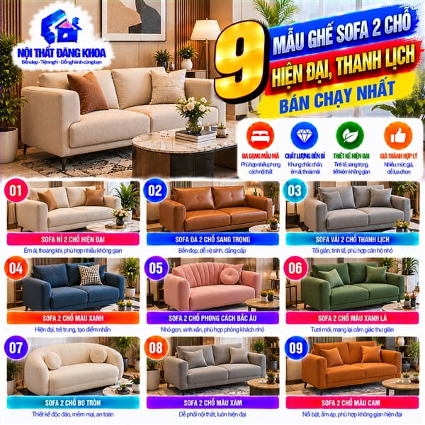 Sofa băng 2 chỗ tối giản mang đến vẻ đẹp hiện đại và tinh tế