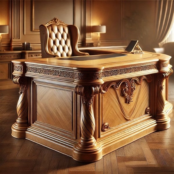 Bàn Giám Đốc Tân Cổ Điển Phủ Veneer Gỗ Tự Nhiên