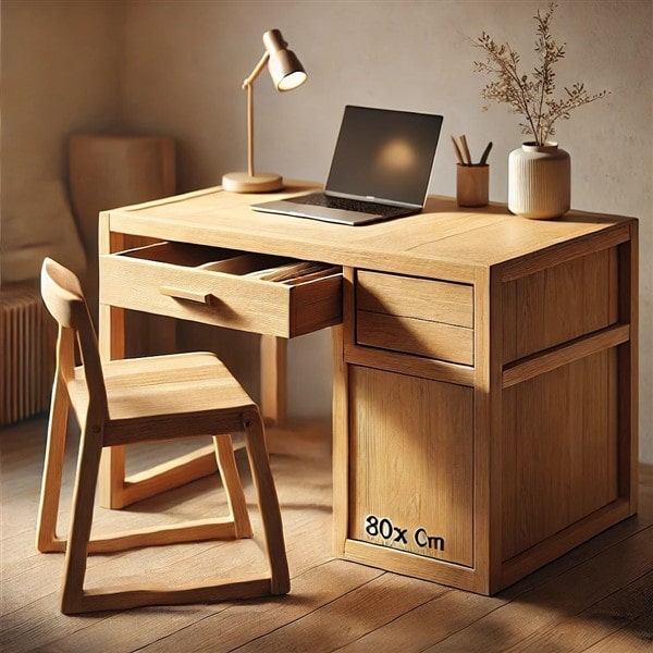 Bàn Làm Việc Gỗ Tự Nhiên 80×60 Kết Hợp Ngăn Kéo