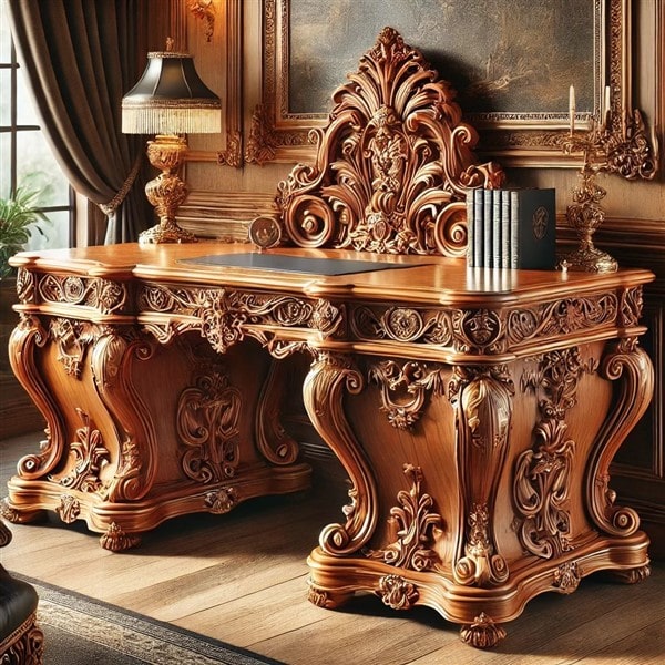 Bàn làm việc Tân Cổ Điển Châu Âu Gỗ Tự Nhiên, Chạm Khắc Tinh Xảo
