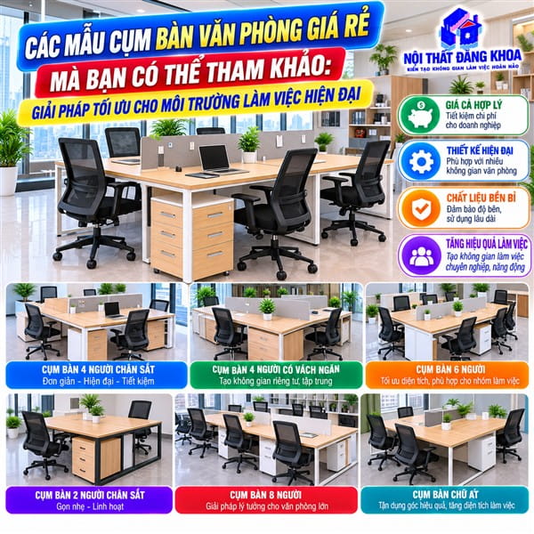 Cụm bàn văn phòng giúp tối ưu diện tích sử dụng hiệu quả