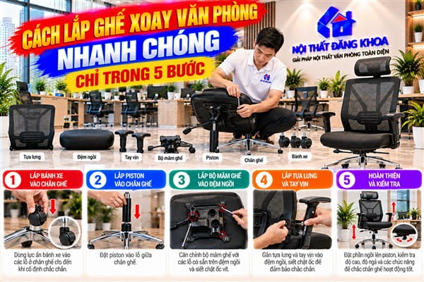 Ảnh: Cách Lắp Ghế Xoay Văn Phòng Nhanh Chóng Chỉ Trong 5 Bước