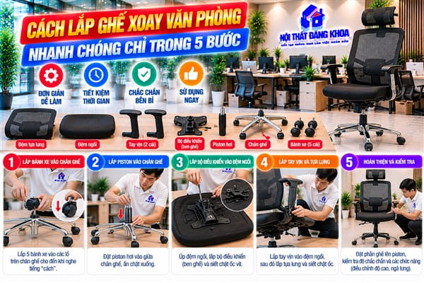 Ảnh: Tự lắp ghế xoay văn phòng giúp chủ động thời gian sử dụng