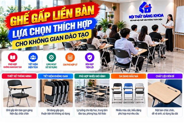 Ảnh: Ghế gấp liền bàn – Lựa chọn thích hợp cho không gian đào tạo