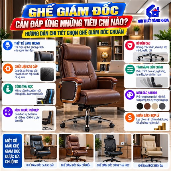 Ghế giám đốc phù hợp hỗ trợ duy trì tư thế ngồi làm việc thuận tiện