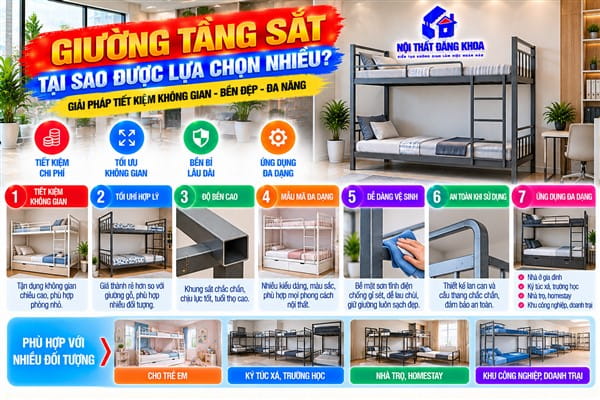 Ảnh: Giường tầng sắt tạo thêm diện tích cho các khu vực sinh hoạt