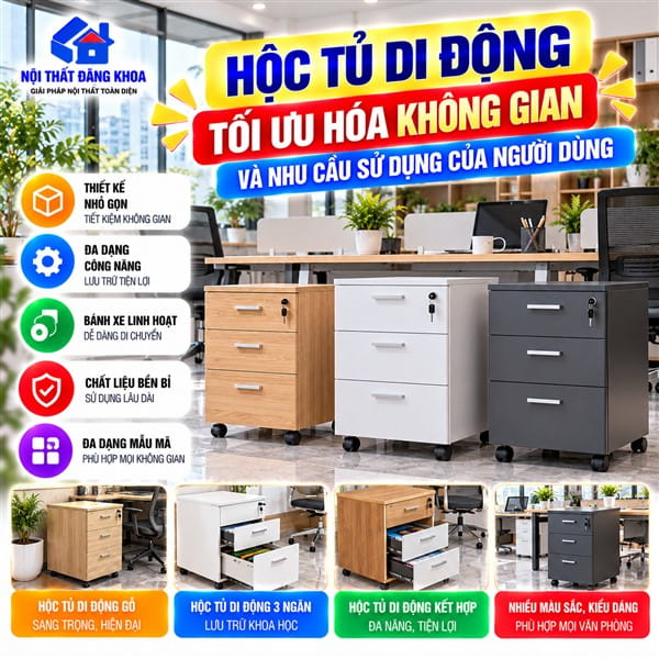 Hộc tủ di động tối ưu hóa không gian và nhu cầu sử dụng của người dùng