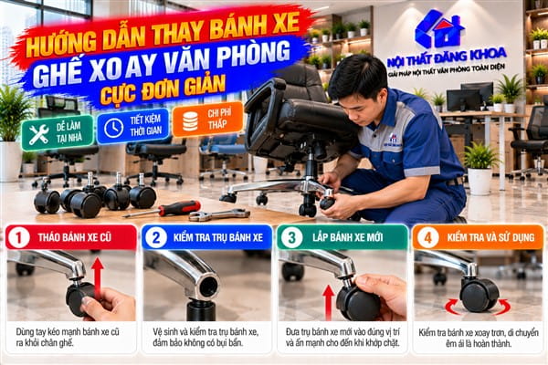 Ảnh: Hướng dẫn thay bánh xe ghế xoay văn phòng cực đơn giản