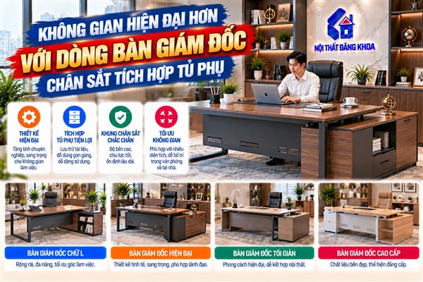 Ảnh: Bàn giám đốc có tủ phụ giúp tối ưu diện tích không gian làm việc