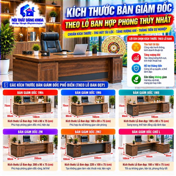 Kích thước bàn giám đốc theo thước Lỗ Ban mang ý nghĩa trong quan niệm truyền thống