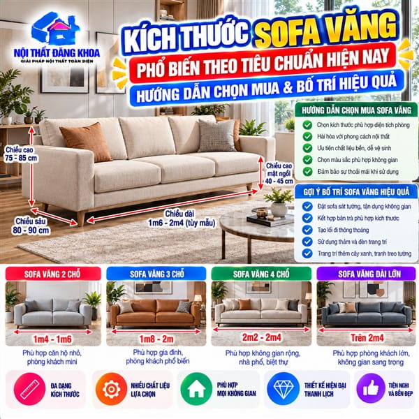 Kích thước sofa văng tiêu chuẩn hiện nay thường là bao nhiêu?
