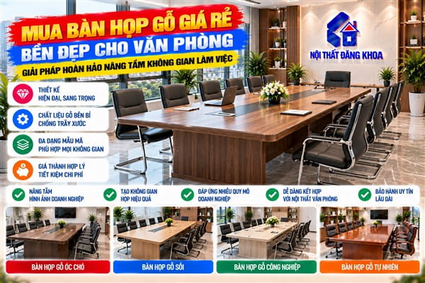 Ảnh: Bàn họp gỗ có nhiều kích thước phù hợp với từng quy mô phòng