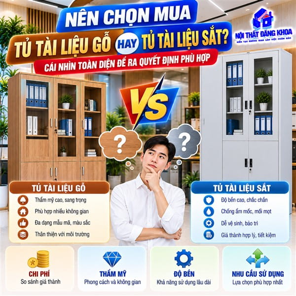 NÊN CHỌN MUA TỦ TÀI LIỆU GỖ HAY TỦ TÀI LIỆU SẮT? CÁI NHÌN TOÀN DIỆN ĐỂ RA QUYẾT ĐỊNH PHÙ HỢP