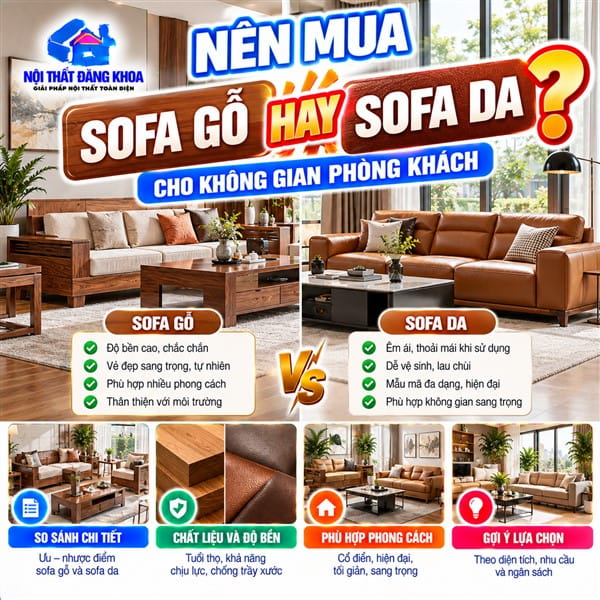 NÊN MUA SOFA GỖ HAY SOFA DA CHO KHÔNG GIAN PHÒNG KHÁCH? PHÂN TÍCH & LỜI KHUYÊN CHI TIẾT.