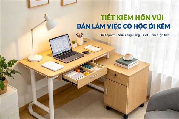 Ảnh: Bàn làm việc có hộc tủ giúp tối ưu diện tích văn phòng hiệu quả