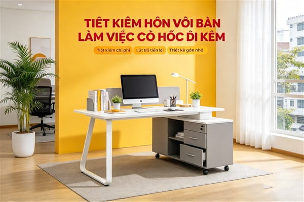 Ảnh: Bàn làm việc liền hộc giúp giảm số lượng nội thất cần đầu tư