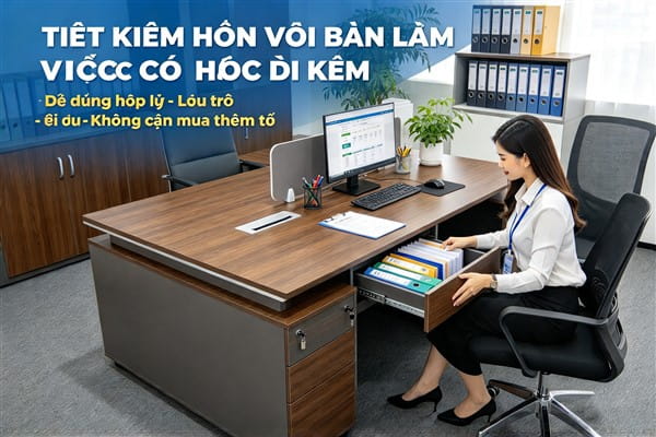 Ảnh: Tiết kiệm hơn với bàn làm việc có hộc đi kèm