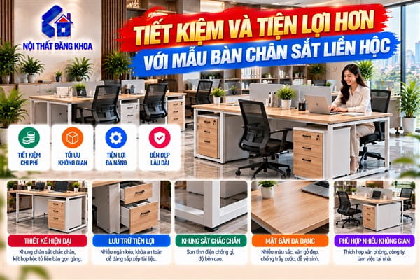 Ảnh: Bàn làm việc chân sắt mang phong cách hiện đại, gọn gàng