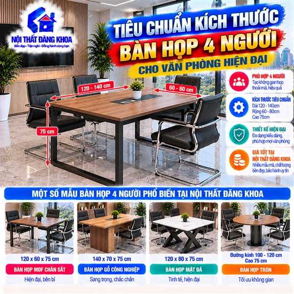 Kích thước bàn họp chuẩn đảm bảo đủ chỗ ngồi cho các thành viên