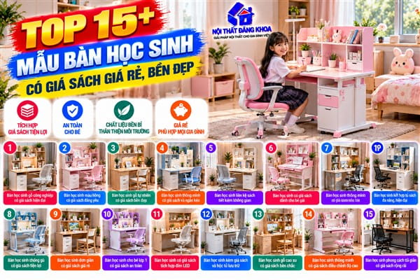 Ảnh: Top 15+ mẫu bàn học sinh có giá sách giá rẻ, bền đẹp