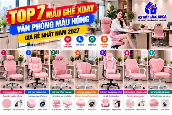 Ảnh: Top 7 mẫu ghế xoay văn phòng màu hồng giá rẻ nhất năm 2027