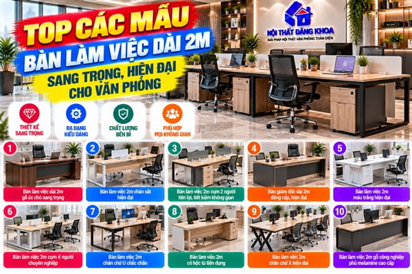 Ảnh: Top các mẫu bàn làm việc dài 2m sang trọng, hiện đại cho văn phòng