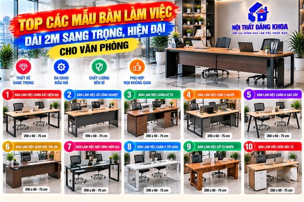 Ảnh: Thiết kế bàn làm việc dài 2m sang trọng tạo điểm nhấn cho văn phòng