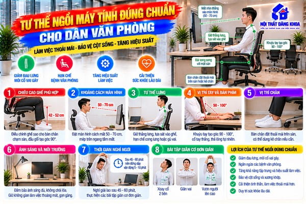 Ảnh: Ngồi đúng tư thế giúp hạn chế thói quen cúi đầu về phía màn hình