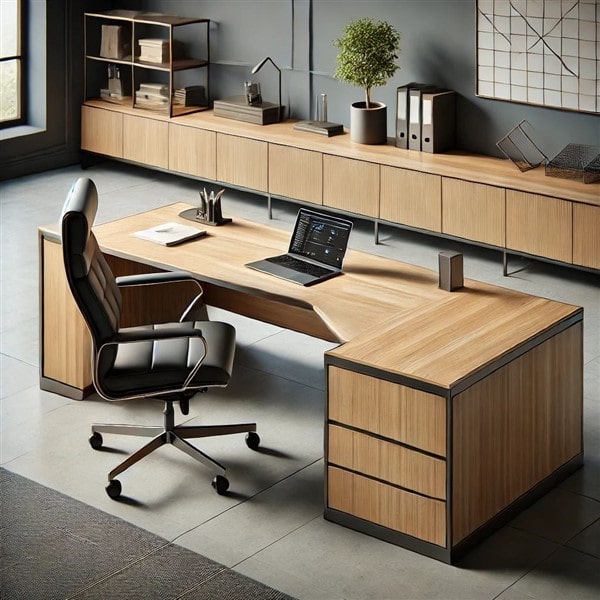 Bàn Giám Đốc Chữ L Gỗ Công Nghiệp Phủ Melamine Hiện Đại