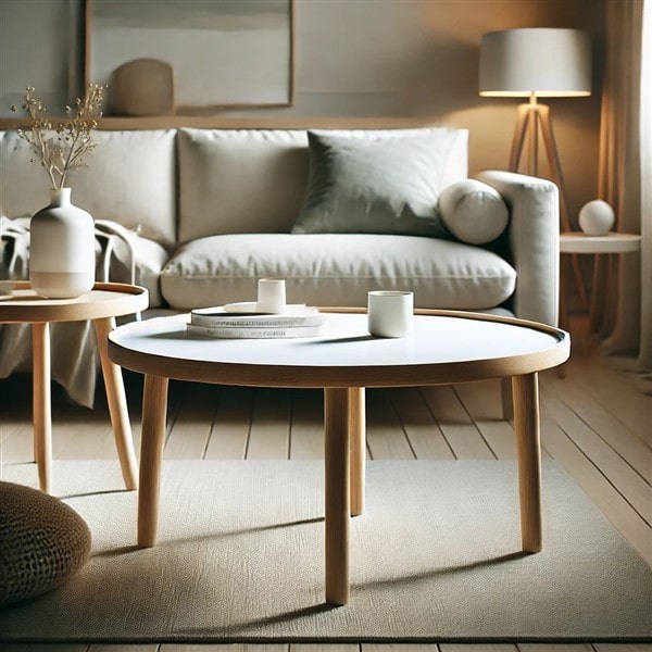 Bàn Sofa Tròn Chân Gỗ – Tối Giản Bắc Âu